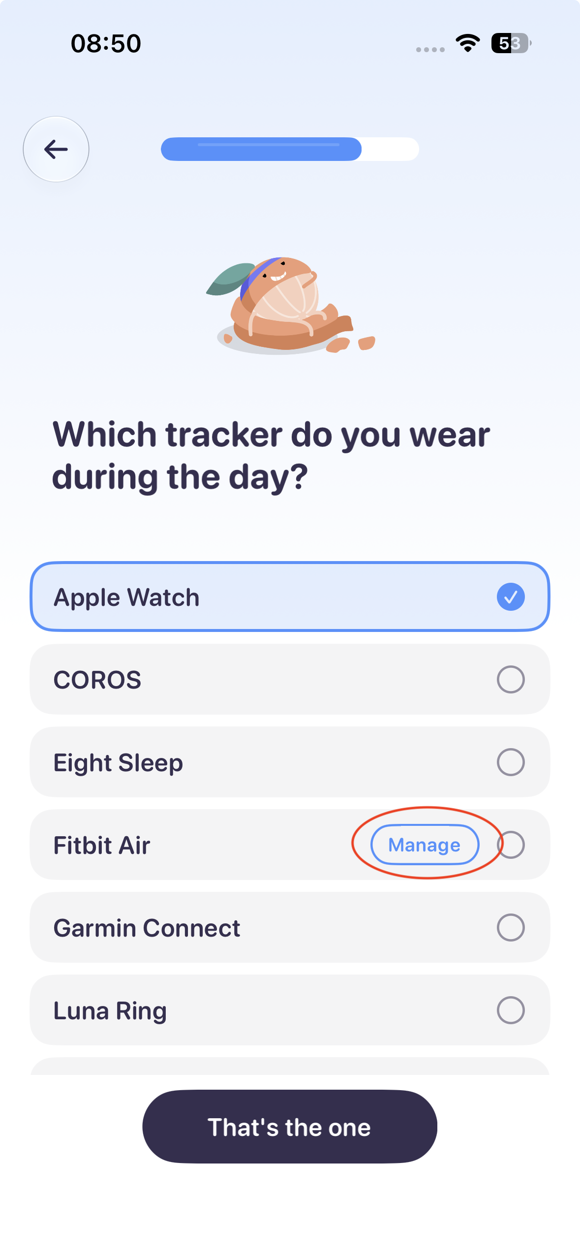 Choose Fitbit Air on the tracker screen