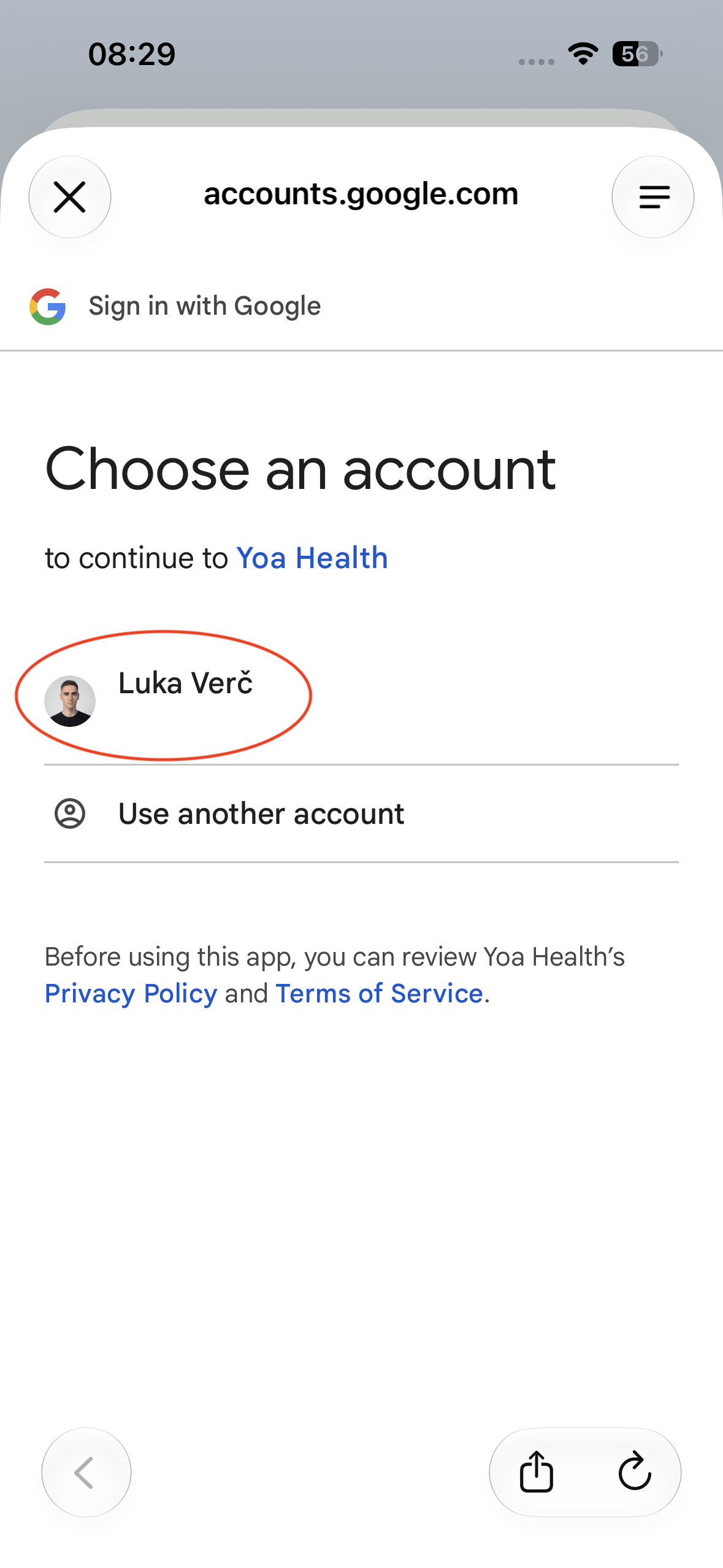 Choose the Google account linked to Fitbit
