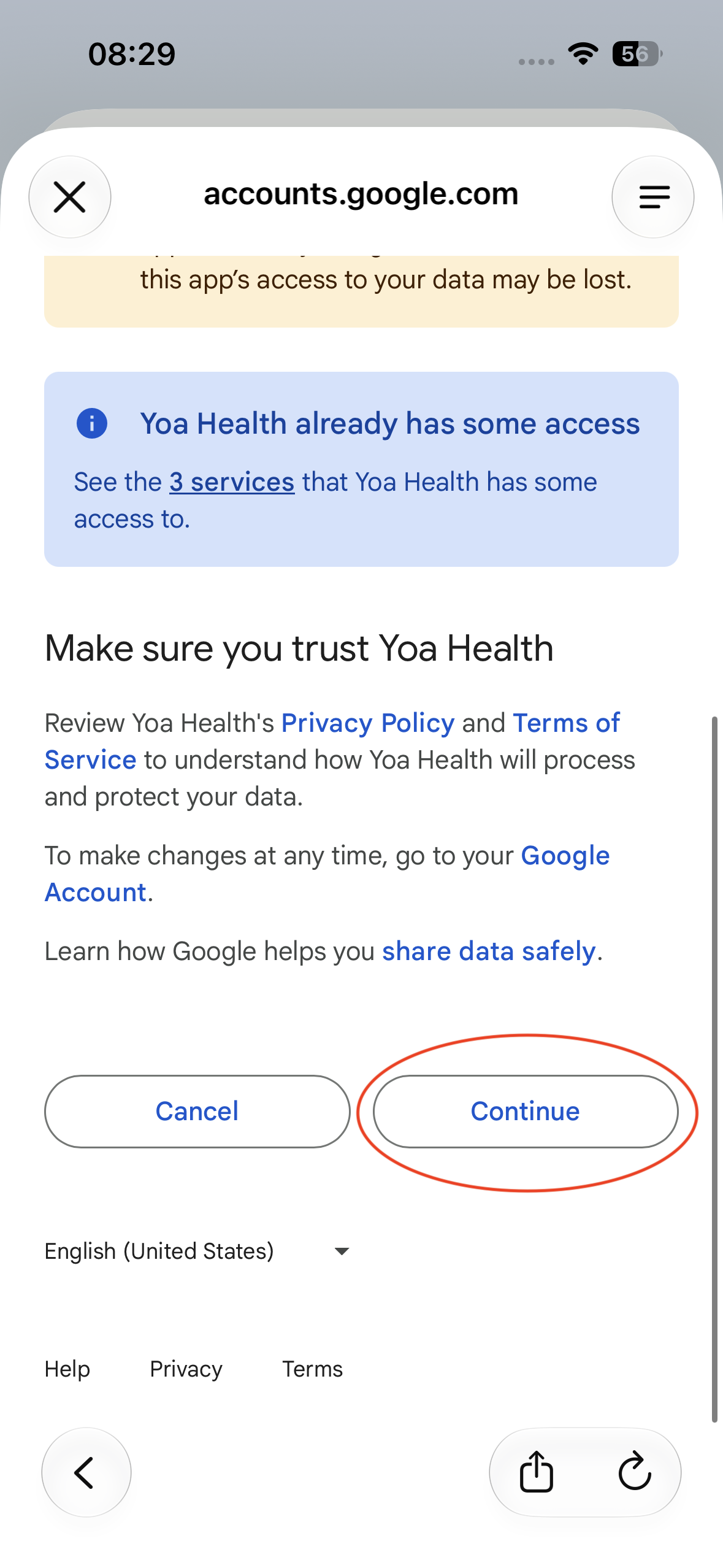 Tap Continue to finish connecting Fitbit